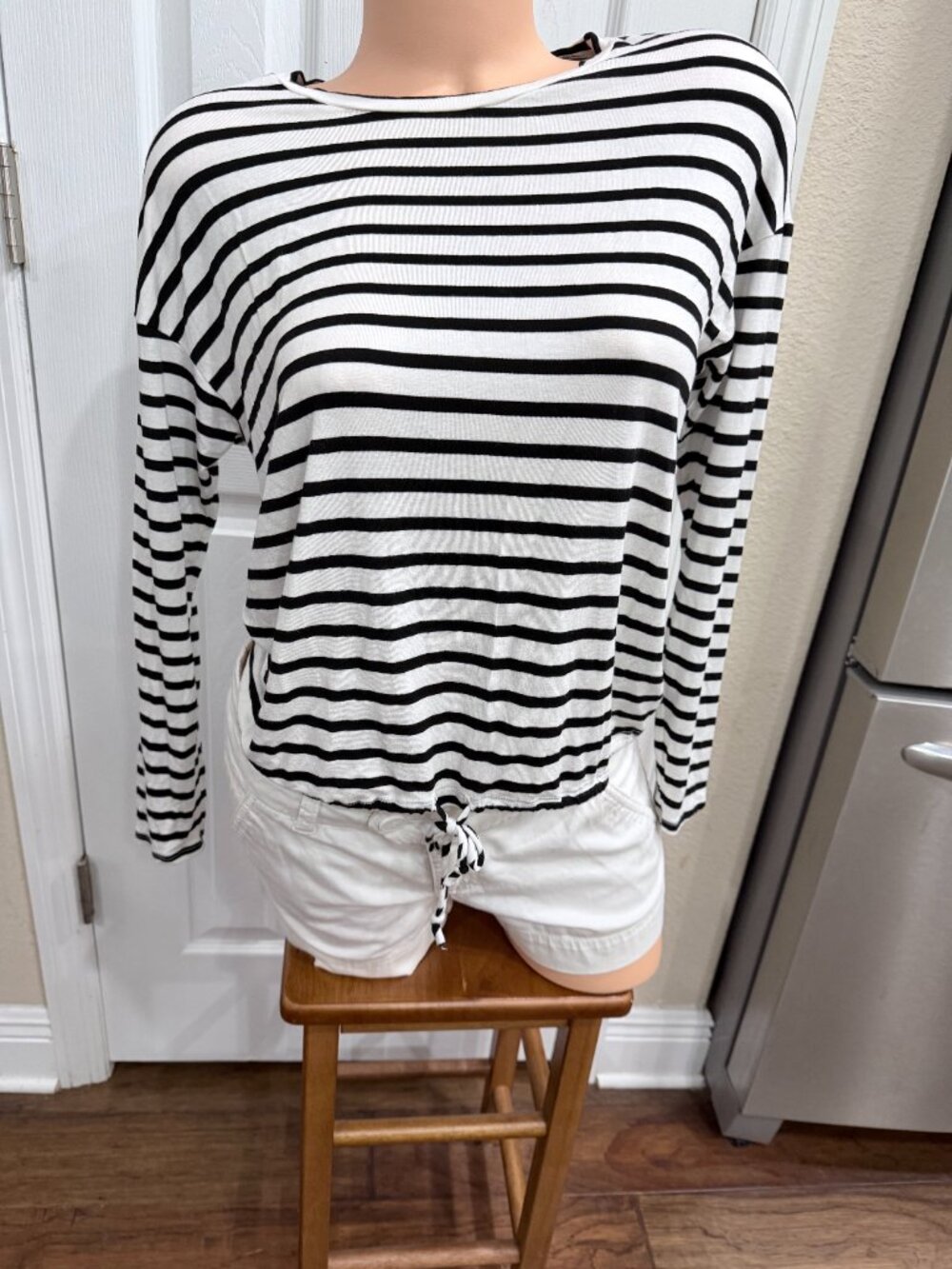 Green Envelope Los Angeles Striped Drawstring Hem Top XS Made In USA